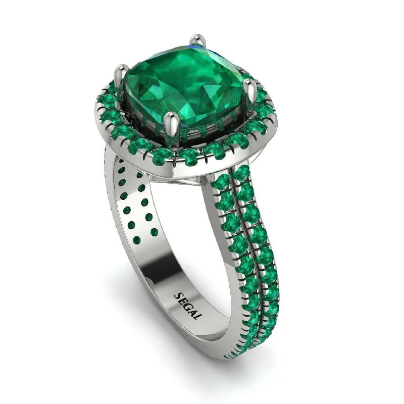 Custom Wedding Band-Gorgeous Cushion Cut Emerald Pave Double Shank Engagement Ring With Hidden Stone - Kira No. 21