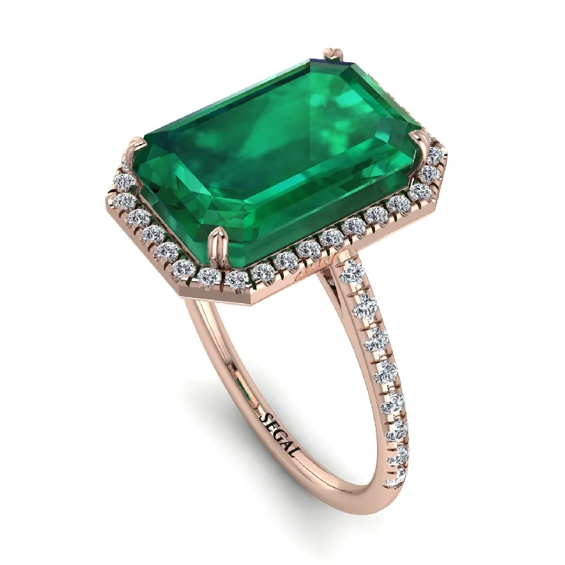 Modern Wedding Ring Set-Emerald Cut Emerald Pave Engagement Ring - Nancy No. 5