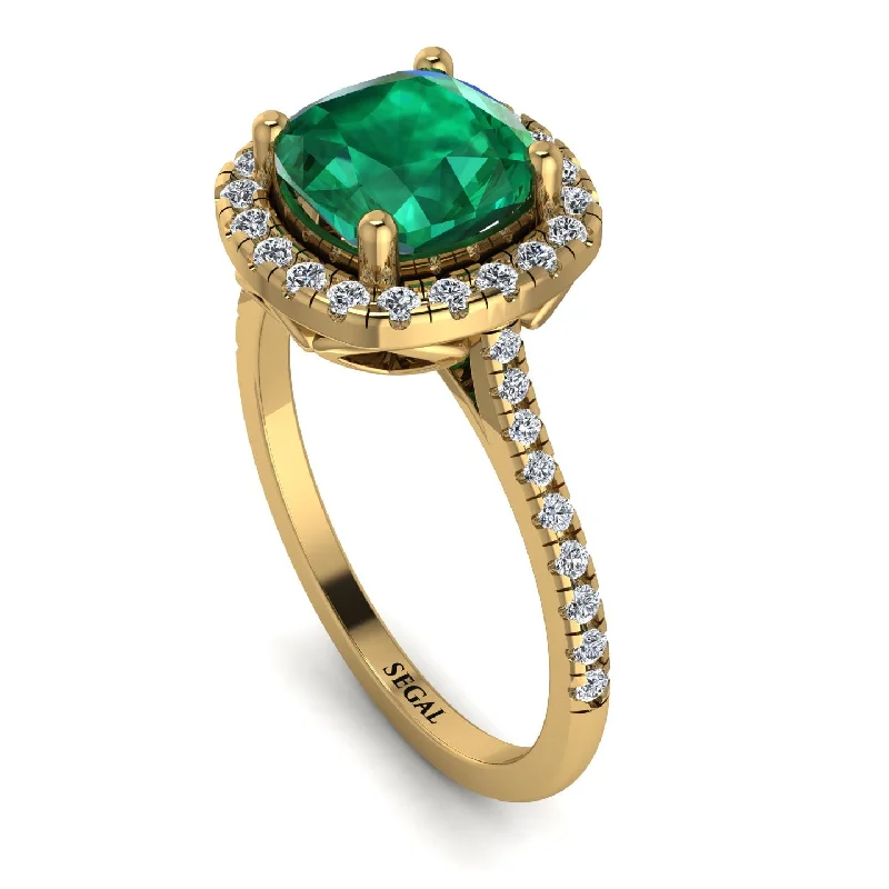 Luxurious Wedding Ring-Gorgeous Cushion Cut Emerald Pave Engagement Ring With Hidden Stone - Kira No. 4