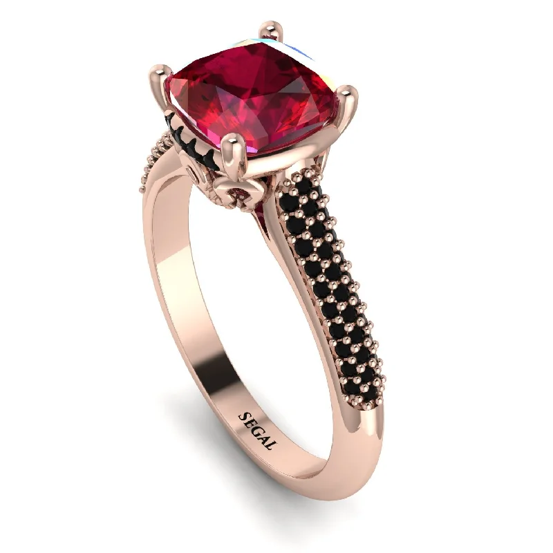 Elegant Gemstone Ring-Luxury Pave Cushion Cut Ruby Engagement Ring With Hidden Stone - Esmeralda No. 41