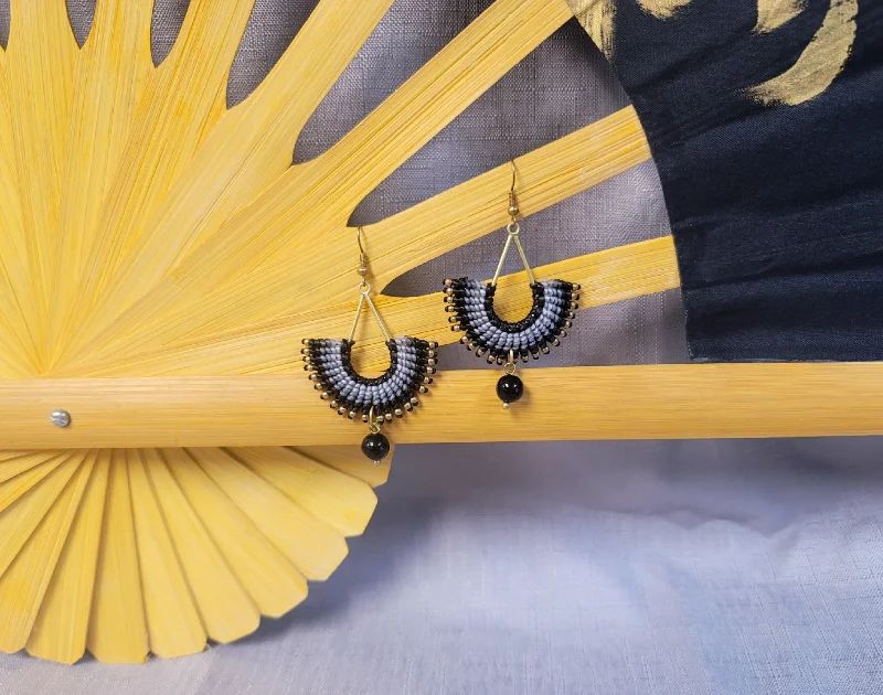 Hoop Earrings with Diamonds-Black Fan Earrings