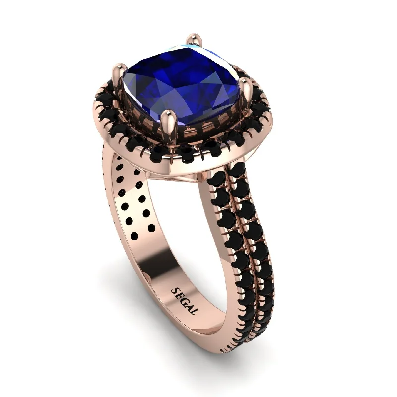 Gold Signet Ring-Gorgeous Cushion Cut Sapphire Pave Double Shank Engagement Ring With Hidden Stone - Kira No. 44