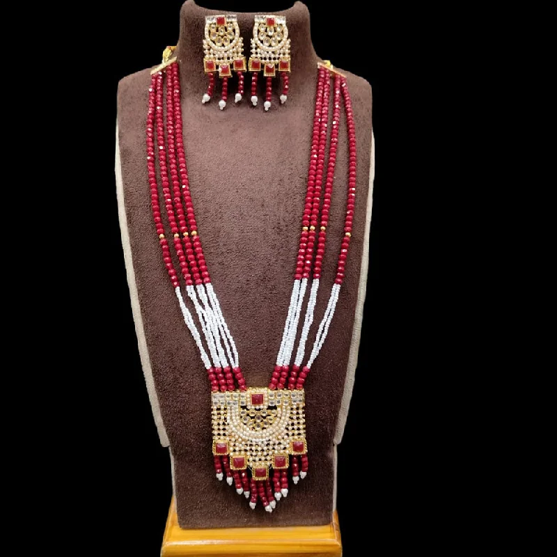 Unique Leather Necklace-Akruti Collection Gold Plated Kundan Stone And Beads Long Necklace Set