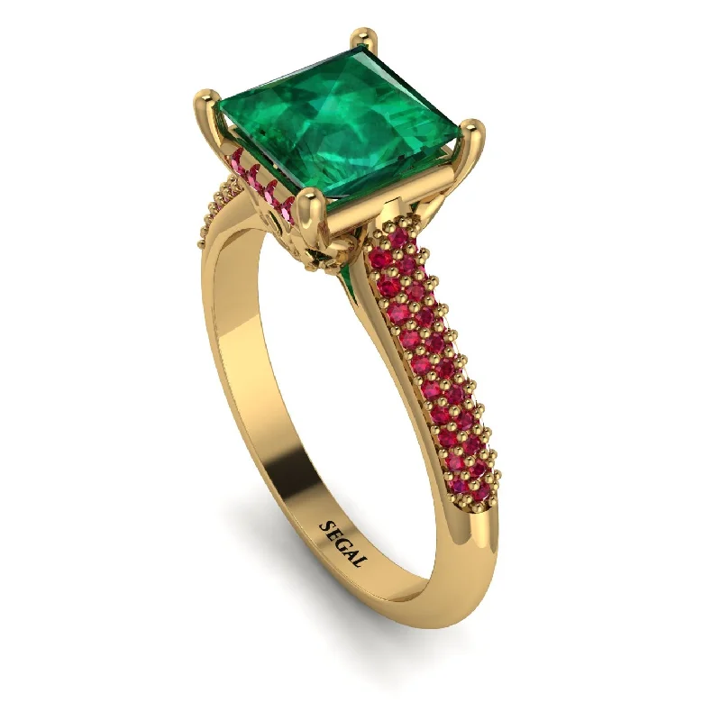 Classic Gold Ring with Diamonds-Luxury Pave Princess Cut Emerald Engagement Ring With Hidden Stone - Sabrina No. 49