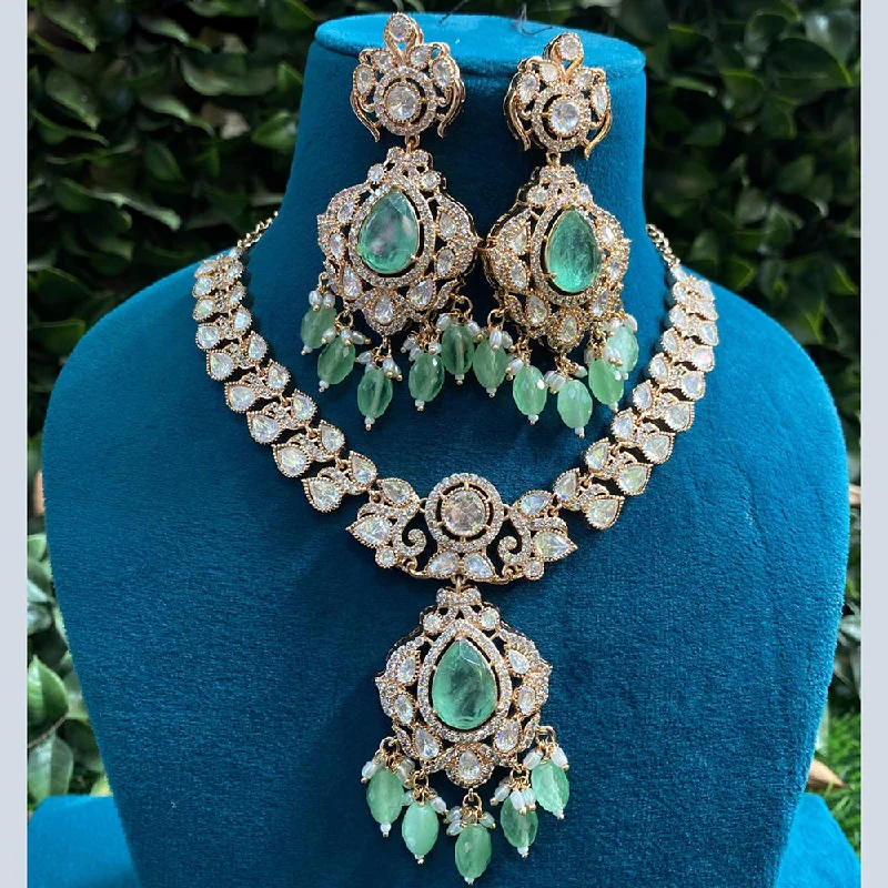 Boho Chic Necklace-Amoliya Jewels Gold Plated Polki Kundan Stone And Beads Necklace Set