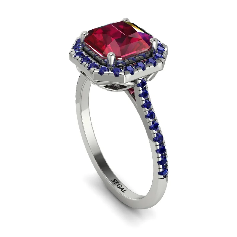 Vintage Rose Gold Ring-Gorgeous Radiant Cut Ruby Pave Engagement Ring With Hidden Stone - Felicity No. 72