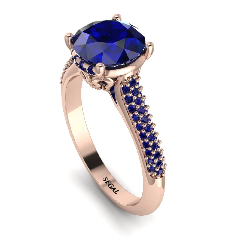 Custom Gemstone Engagement Ring-Luxury Pave Round Cut Sapphire Engagement Ring With Hidden Stone - Miracle No. 74