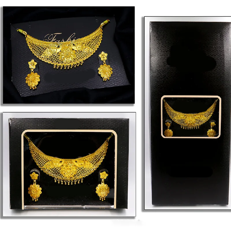 Artistic Crystal Necklace-Mahavir Gold Plated Choker Necklace Set