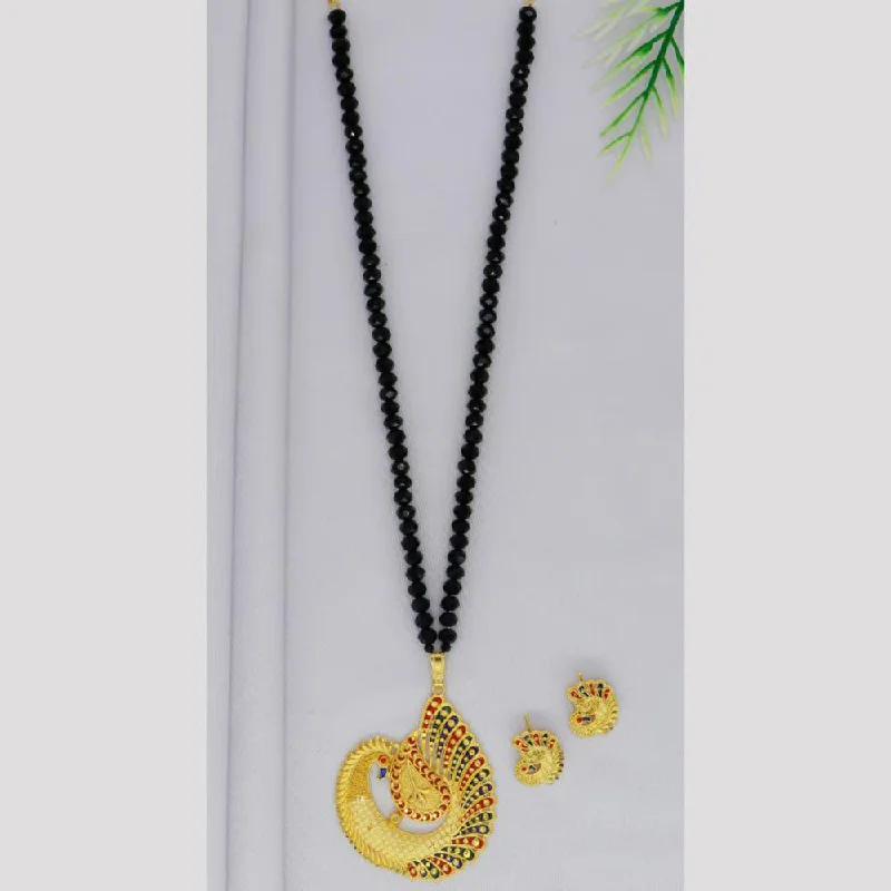 Long Gold Necklace-Mahavir Gold Plated Pearls Long Necklace Set