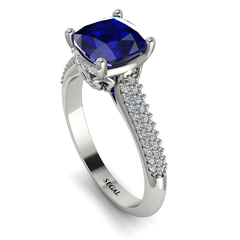 Statement Cocktail Ring-Luxury Pave Cushion Cut Sapphire Engagement Ring With Hidden Stone - Esmeralda No. 15