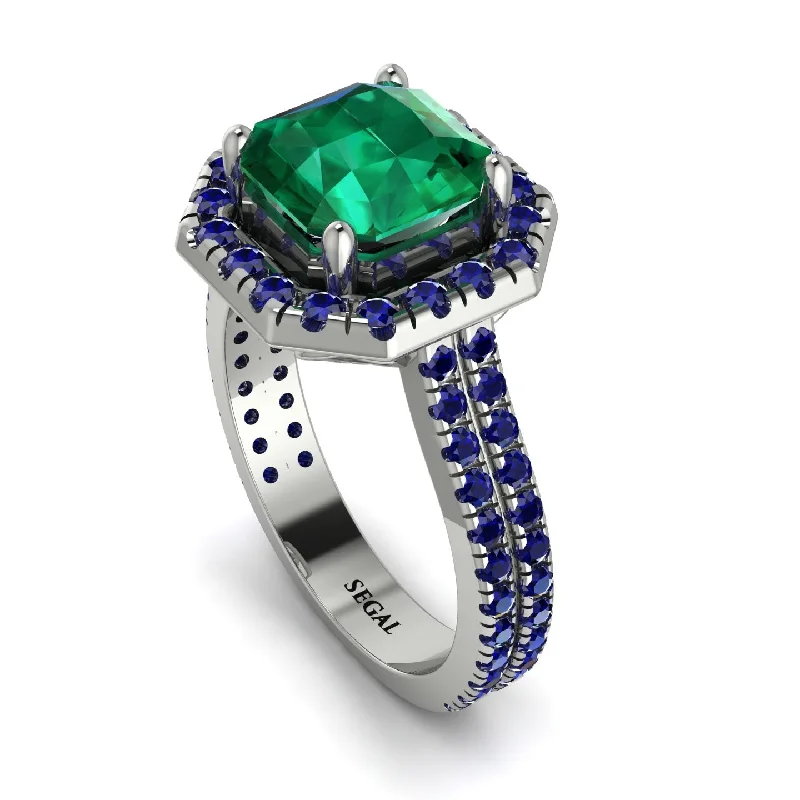 Birthstone Ring for Mom-Gorgeous Radiant Cut Emerald Pave Double Shank Engagement Ring With Hidden Stone - Felicity No. 66