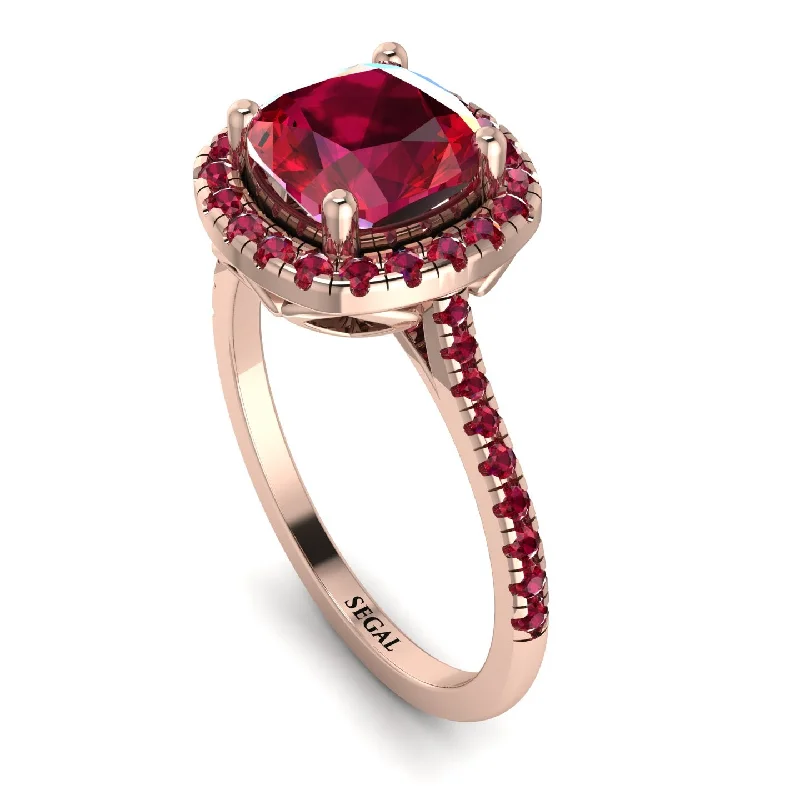 Vintage Diamond Ring-Gorgeous Cushion Cut Ruby Pave Engagement Ring With Hidden Stone - Kira No. 56