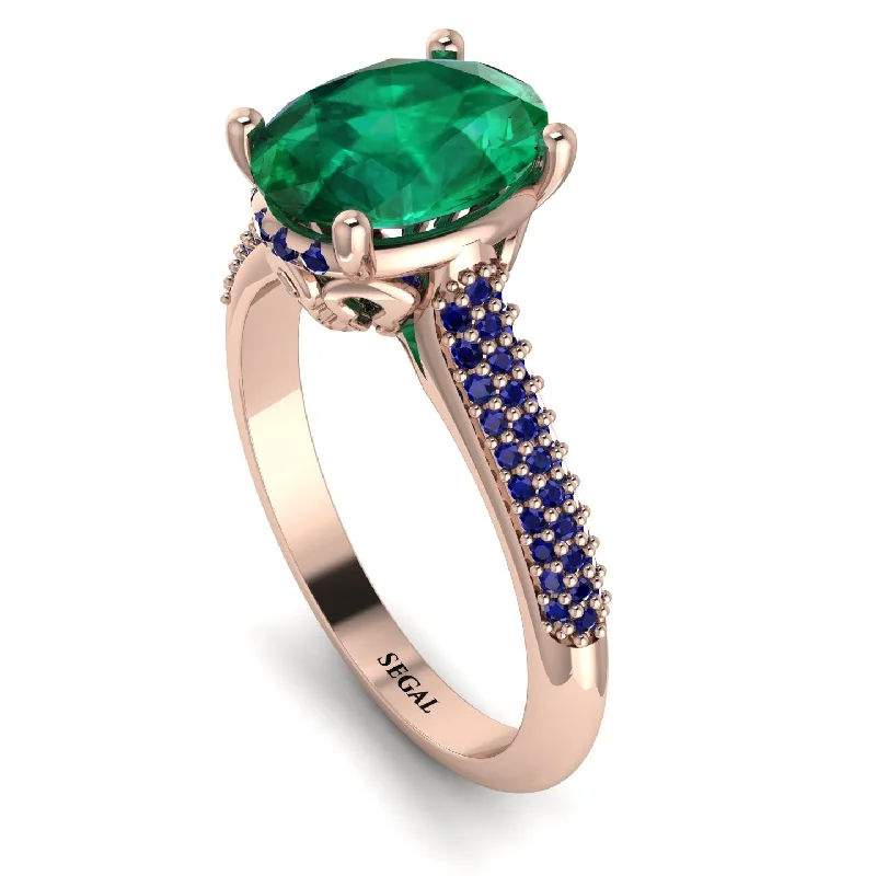 Elegant Pearl Ring-Luxury Pave Oval Cut Emerald Engagement Ring With Hidden Stone - Ophelia No. 65