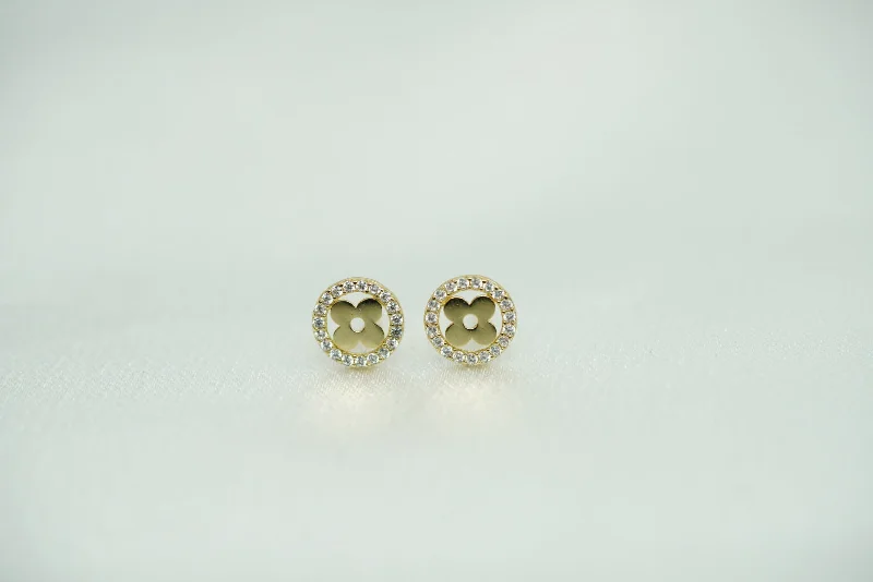 Luxe Drop Earrings-14k Flower Crystal Circle Earrings New