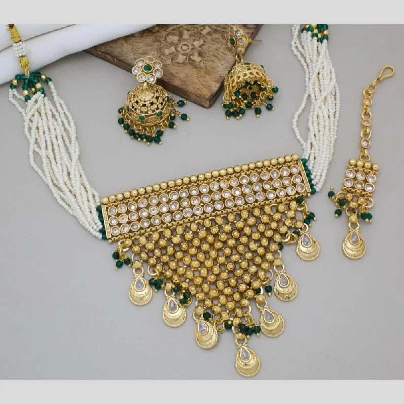 Diamond Necklace for Women-Manisha Jewellery Gold Plated Kundan Stone And Pearls Choker Necklace Set