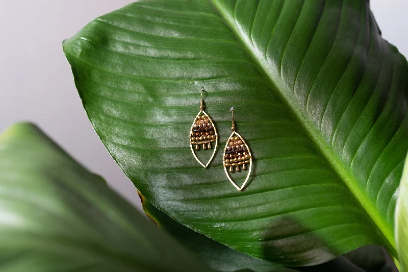 Luxe Drop Earrings-Jewelled Leaf Earrings - Bronze