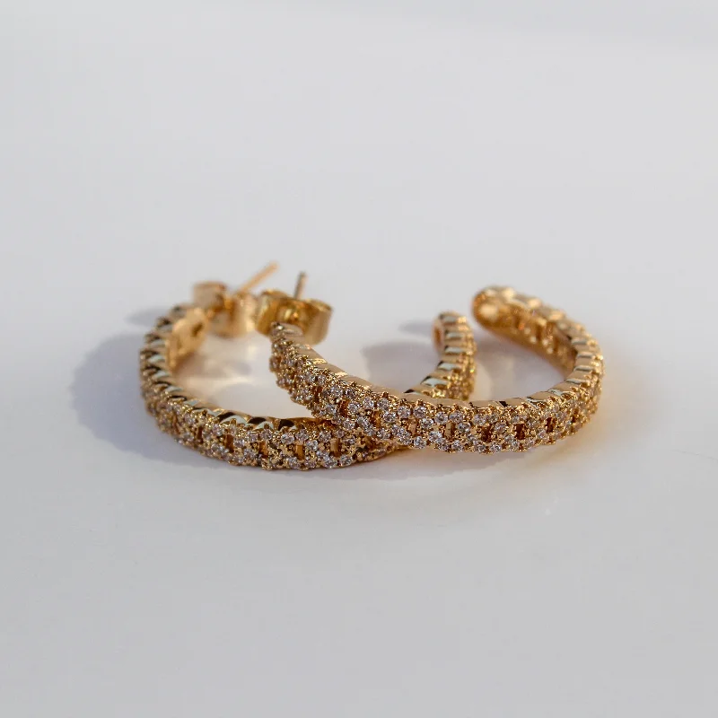 Bridal Wedding Earrings-Micropave Cuban Chain Hoops