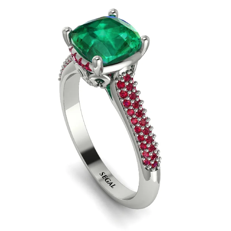 Wedding Ring with Emerald-Luxury Pave Cushion Cut Emerald Engagement Ring With Hidden Stone - Esmeralda No. 51