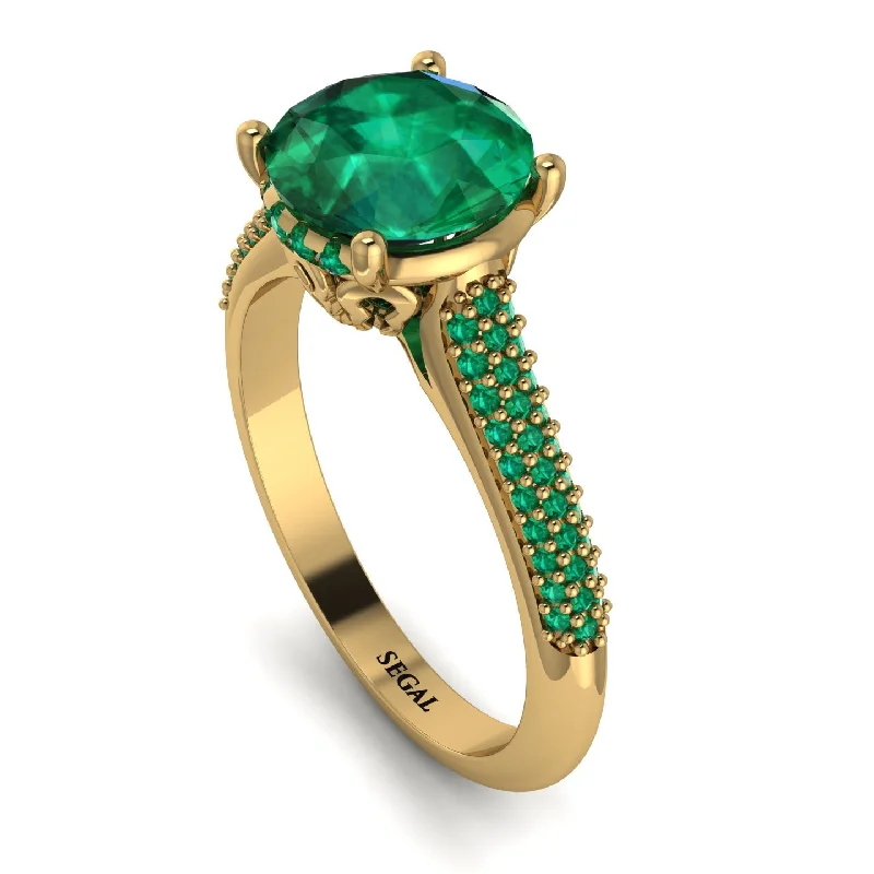 Gold Signet Ring-Luxury Pave Round Cut Emerald Engagement Ring With Hidden Stone - Miracle No. 19