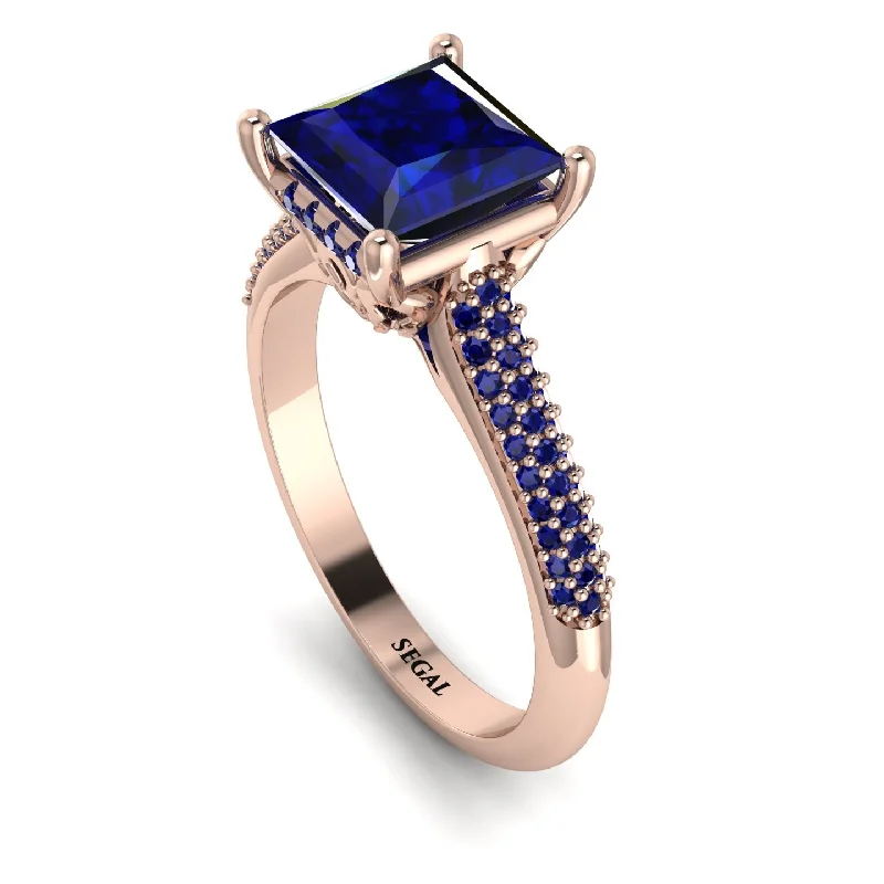 Promise Ring for Her-Luxury Pave Princess Cut Sapphire Engagement Ring With Hidden Stone - Sabrina No. 74