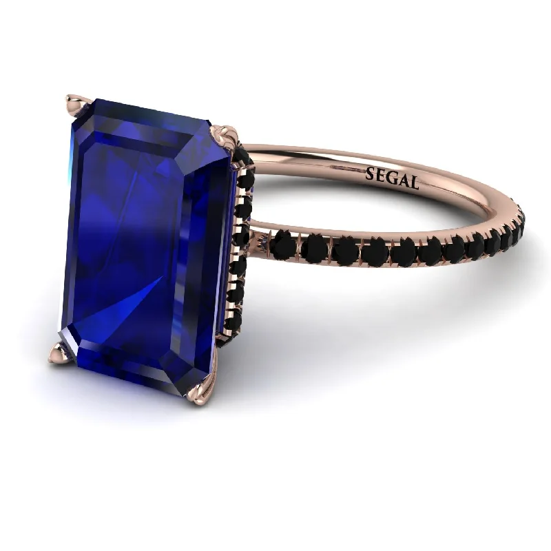 Promise Ring for Her-Hidden Halo Emerald Cut Sapphire Engagement Ring - Melodi No. 44