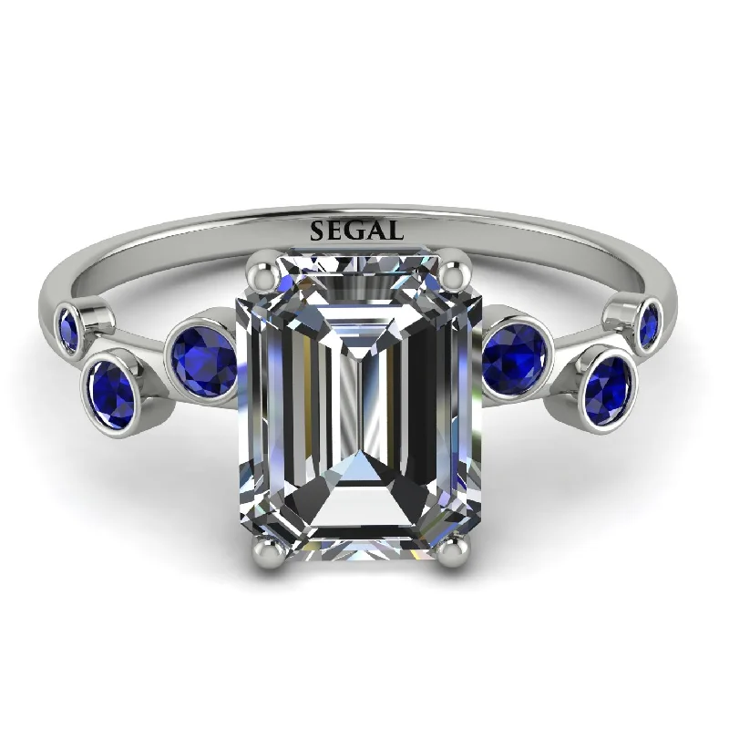 Colored Gemstone Ring-Emerald Cut Diamond Ring With Bezel - Alina No. 63