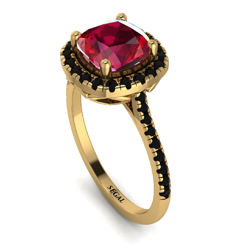 Rose Gold Engagement Ring-Gorgeous Cushion Cut Ruby Pave Engagement Ring With Hidden Stone - Kira No. 40