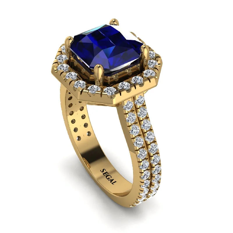 Gold Stacking Rings-Gorgeous Radiant Cut Sapphire Pave Double Shank Engagement Ring With Hidden Stone - Felicity No. 13