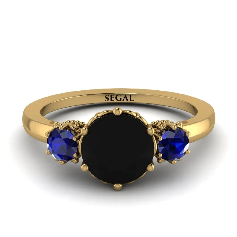 Engagement Ring with Sapphire-Classic 3 Stone Black Diamond Engagement Ring - Sofia No. 67