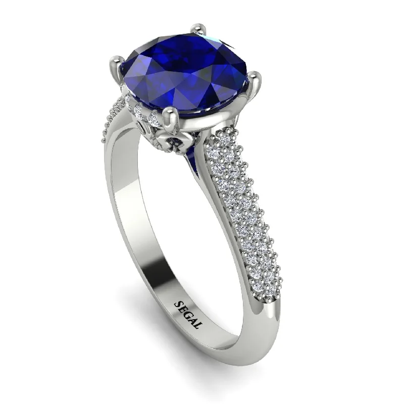 Custom Silver Engagement Ring-Luxury Pave Round Cut Sapphire Engagement Ring With Hidden Stone - Miracle No. 15