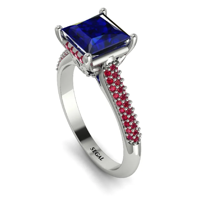 Custom Name Ring-Luxury Pave Princess Cut Sapphire Engagement Ring With Hidden Stone - Sabrina No. 60