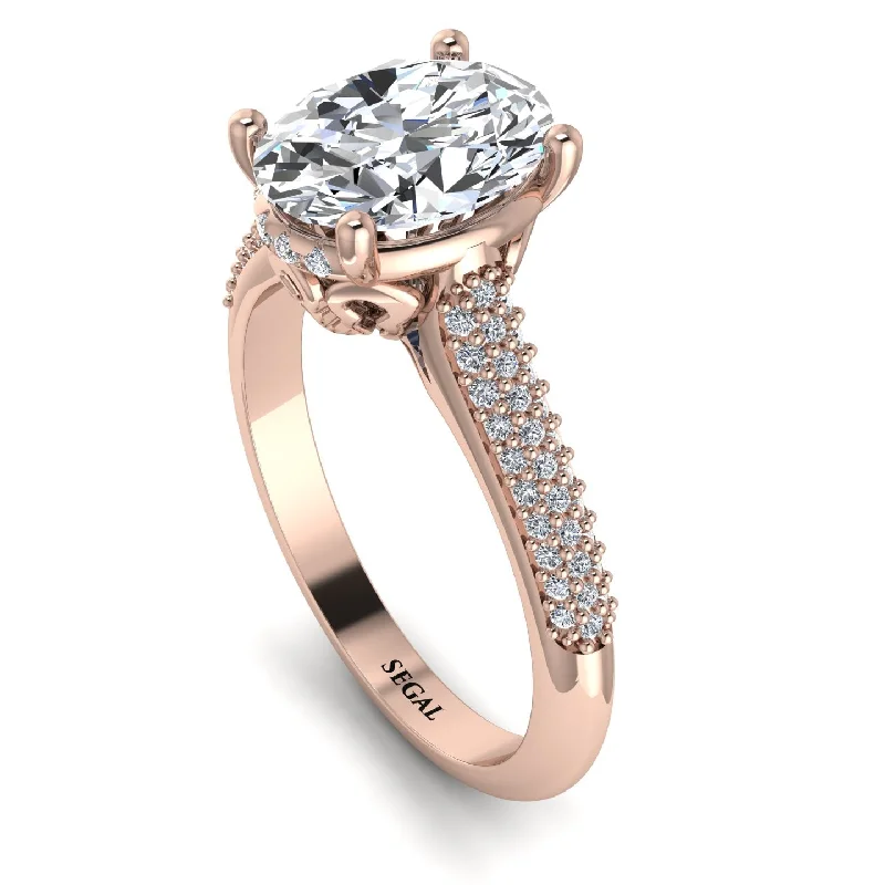 Designer Wedding Ring-Luxury Pave Oval Cut Diamond Engagement Ring With Hidden Stone - Ophelia No. 2