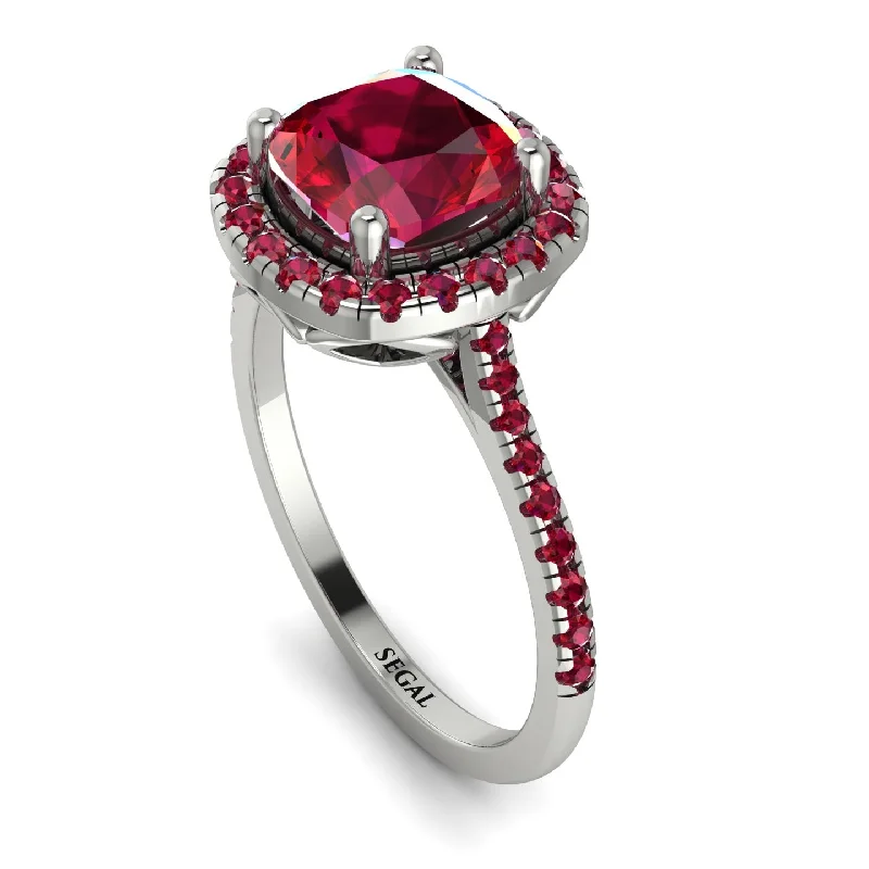 Wedding Set with Diamond Ring-Gorgeous Cushion Cut Ruby Pave Engagement Ring With Hidden Stone - Kira No. 57