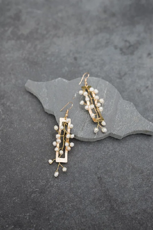 Gold Stud Earrings for Women-Pearl Trellis Earrings