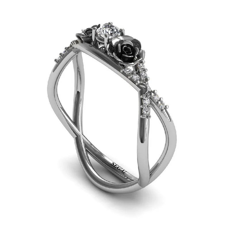 High-End Silver Ring-Rose Engagement ring 14K White Gold Thin Elegant Flower Ring White diamond - Stella no. 3