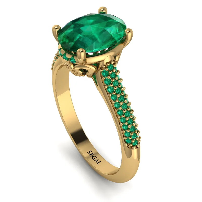 Elegant Sapphire Ring-Luxury Pave Oval Cut Emerald Engagement Ring With Hidden Stone - Ophelia No. 19