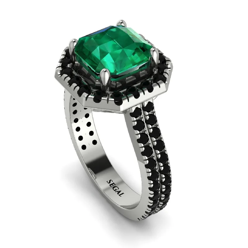 Large Statement Ring-Gorgeous Radiant Cut Emerald Pave Double Shank Engagement Ring With Hidden Stone - Felicity No. 36