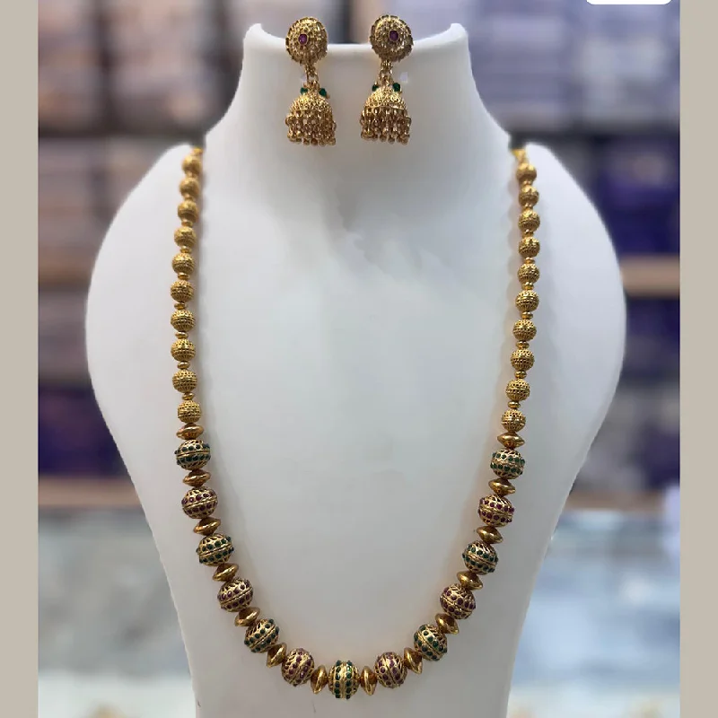 Luxury Gold Necklace-JCM Gold Plated Pota Stone Long Necklace Set