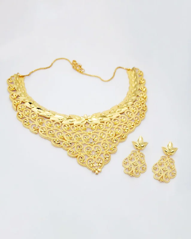 Large Statement Necklace-Bhavi Jewels Copper Forming Gold Plated Necklace Set - 1107812