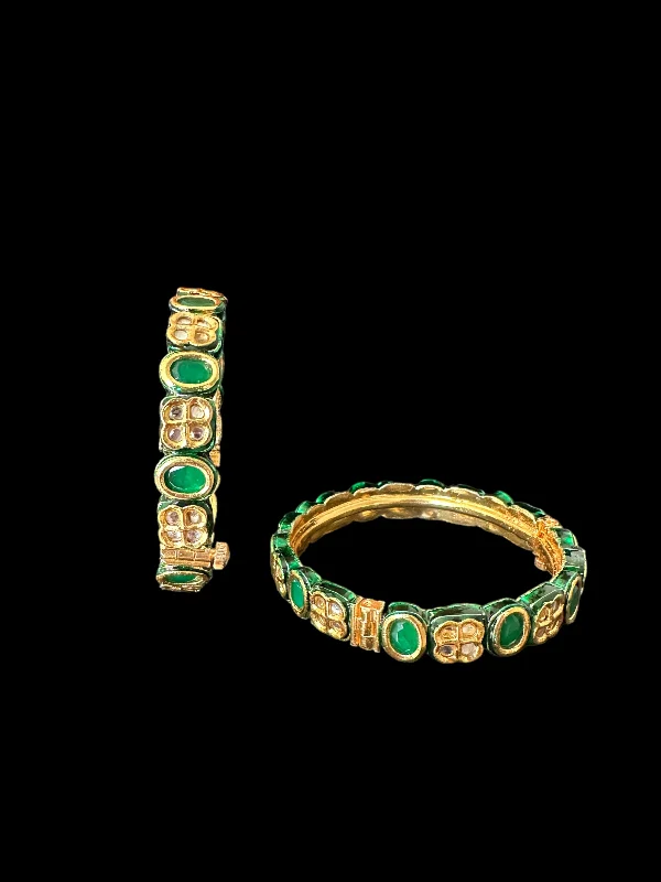 Chunky Bangle Bracelets-B181 Amelia kundan bangles in green  ( READY TO SHIP )