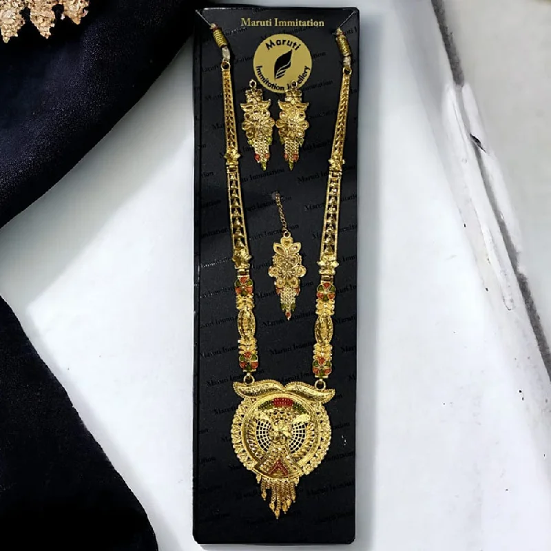 Gold Pendant Necklace for Women-Maruti Immitation Gold Plated Meenakari Necklace Set