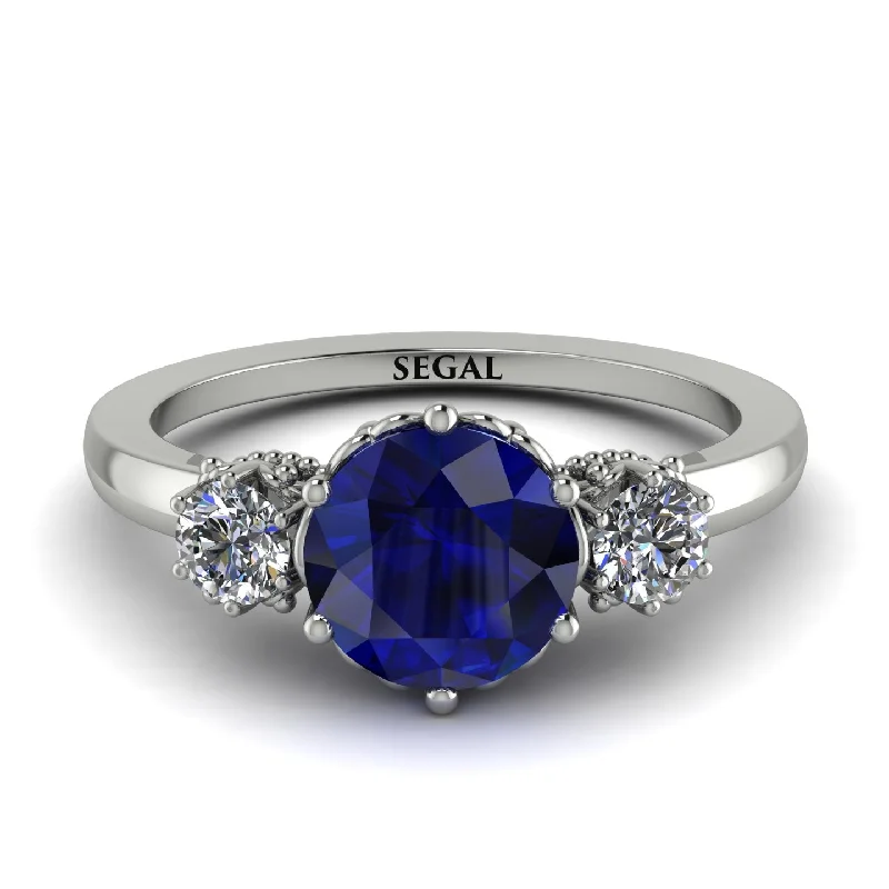 Blue Sapphire Ring-Classic 3 Stone Sapphire Engagement Ring - Sofia No. 15