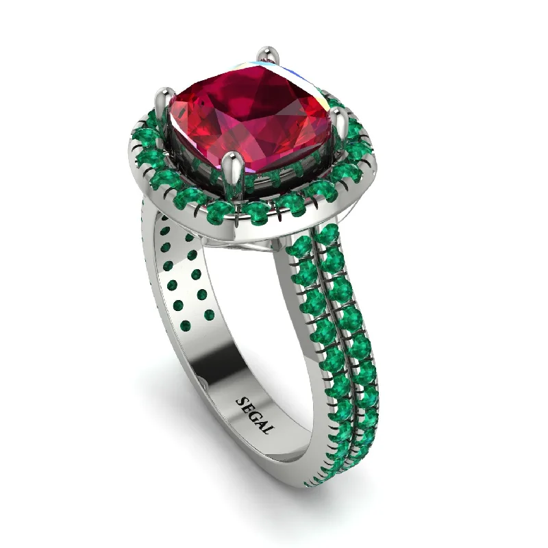 Men's Gold Ring-Gorgeous Cushion Cut Ruby Pave Double Shank Engagement Ring With Hidden Stone - Kira No. 27