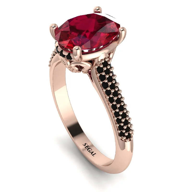 Luxury Ruby Ring-Luxury Pave Oval Cut Ruby Engagement Ring With Hidden Stone - Ophelia No. 41