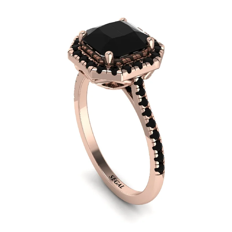 Classic White Gold Ring-Gorgeous Radiant Cut Black Diamond Pave Engagement Ring With Hidden Stone - Felicity No. 38