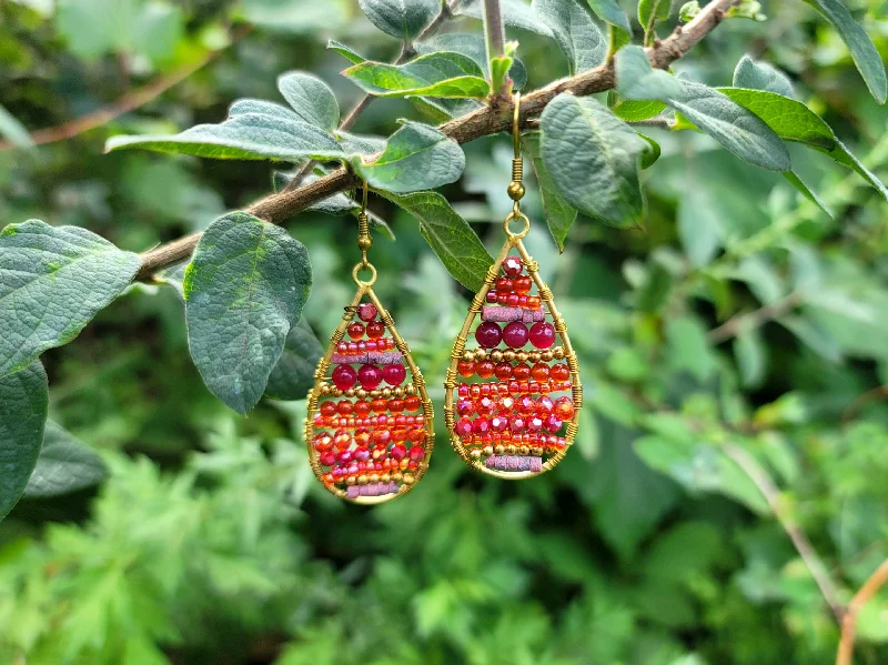 Casual Drop Earrings-Berry Beaded Teardrop Earrings