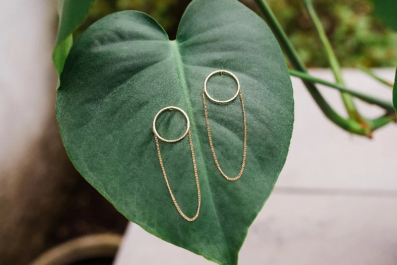 Modern Geometric Earrings-Gold Hoop and Chain Earrings