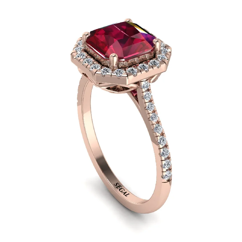 Unique Silver Wedding Ring-Gorgeous Radiant Cut Ruby Pave Engagement Ring With Hidden Stone - Felicity No. 11