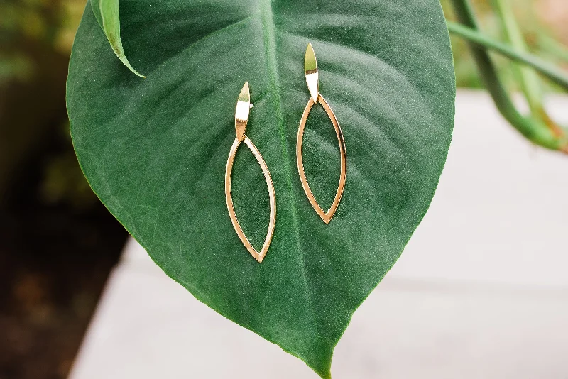 Bridal Earrings Set-Gold Oval Leaf Shape Earrings