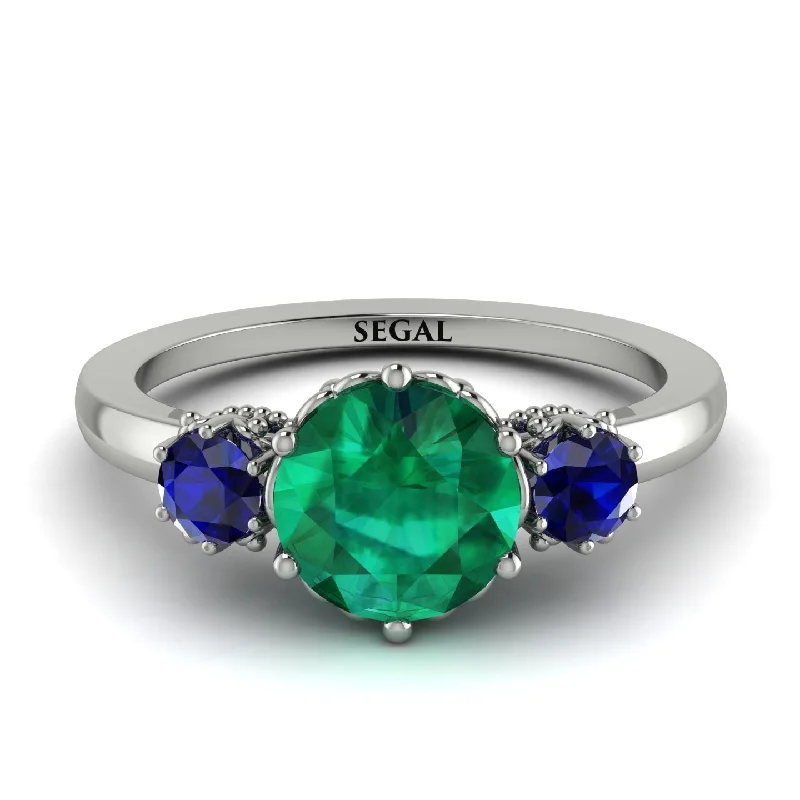 Designer Diamond Ring-Classic 3 Stone Emerald Engagement Ring - Sofia No. 66